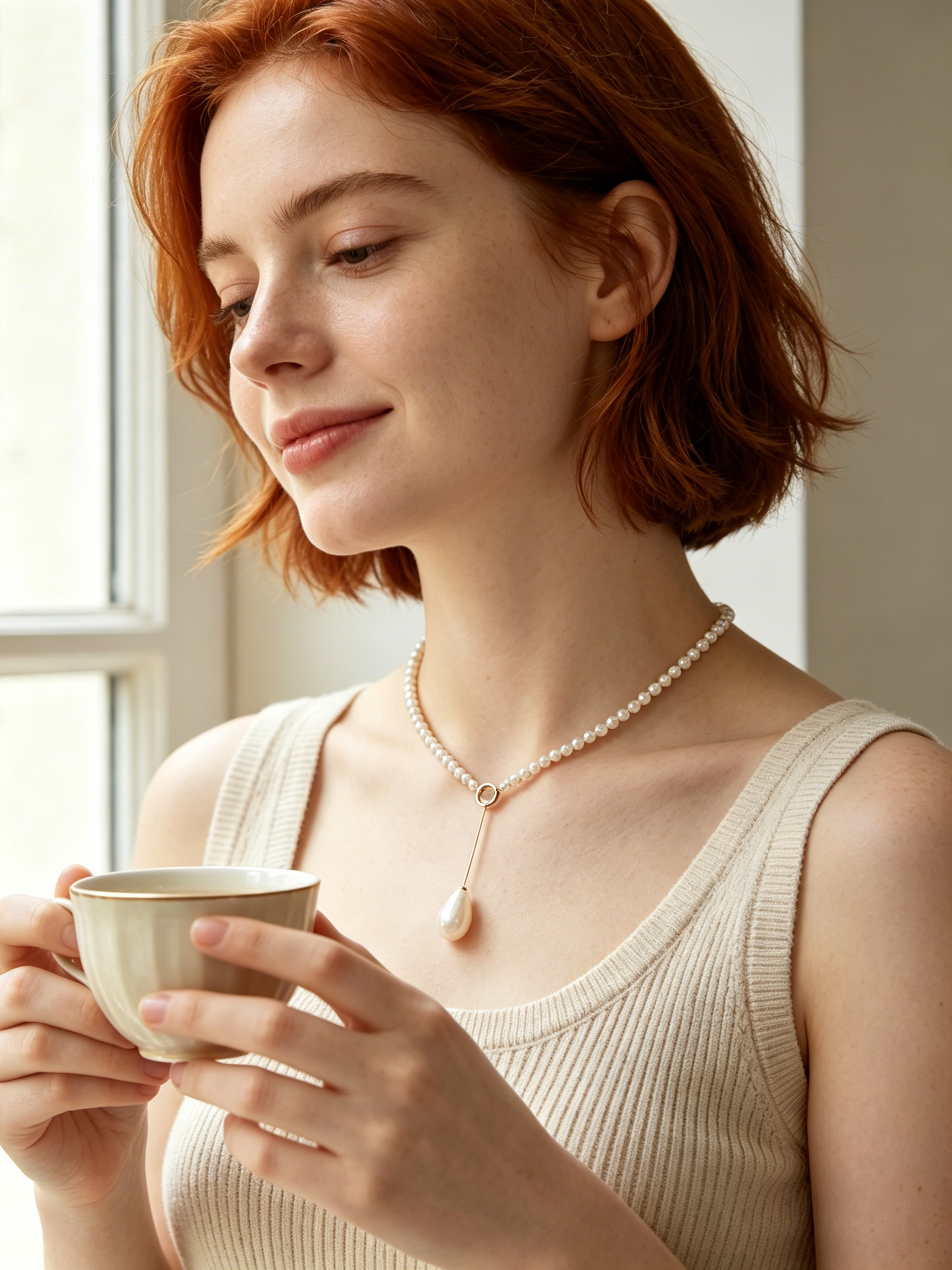 Teardrop Pearl Y Drop Lariat Necklace