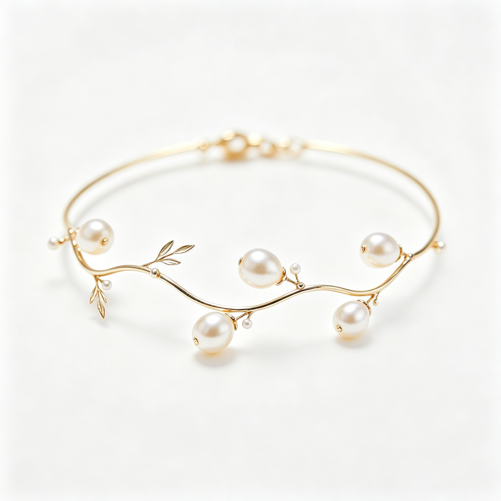 Branch Leaf Pearl Bangle Bracelet