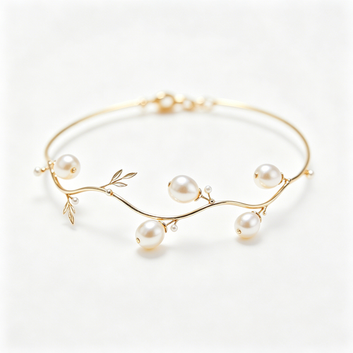 Branch Leaf Pearl Bangle Bracelet