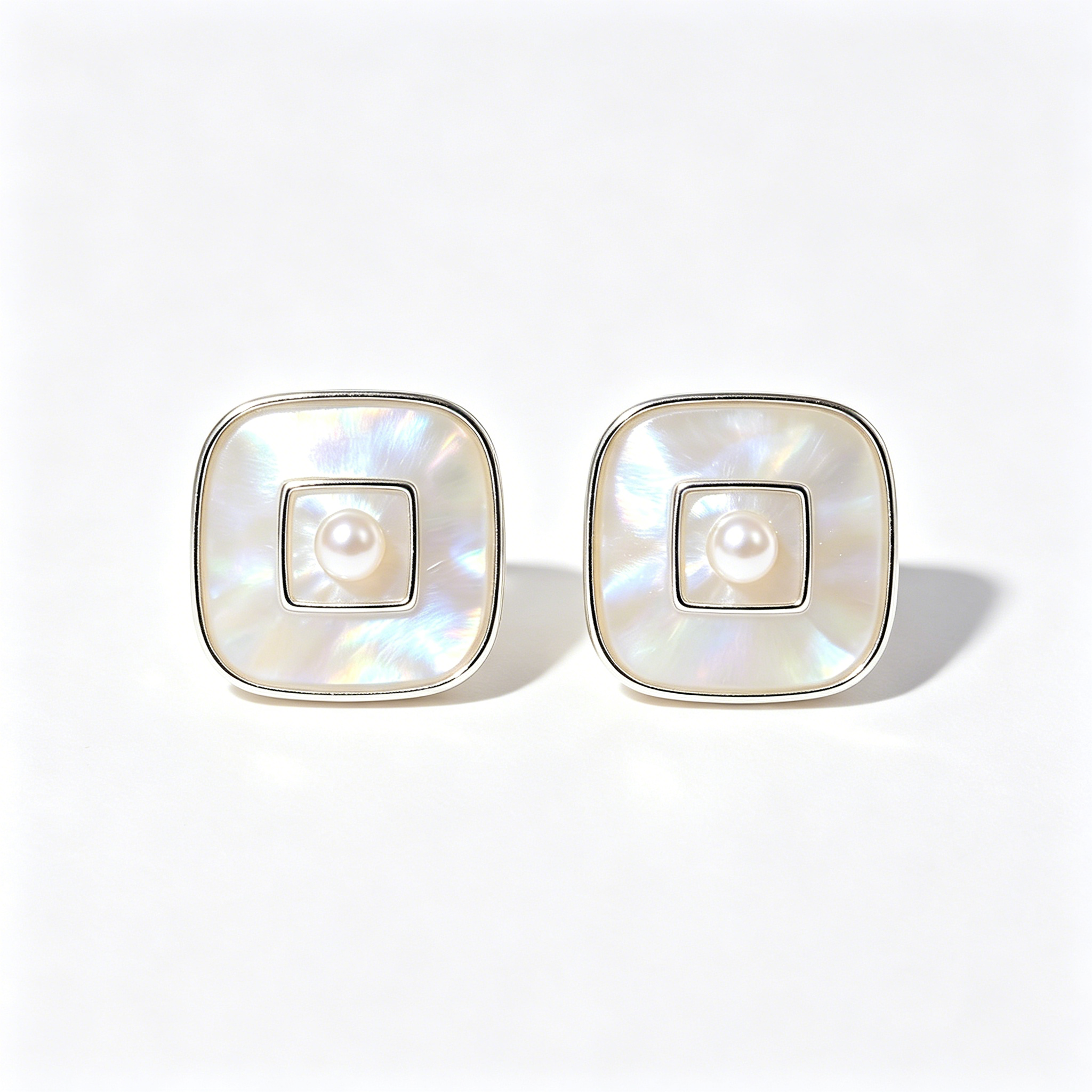 Square Mother of Pearl Inlaid Pearl Earrings