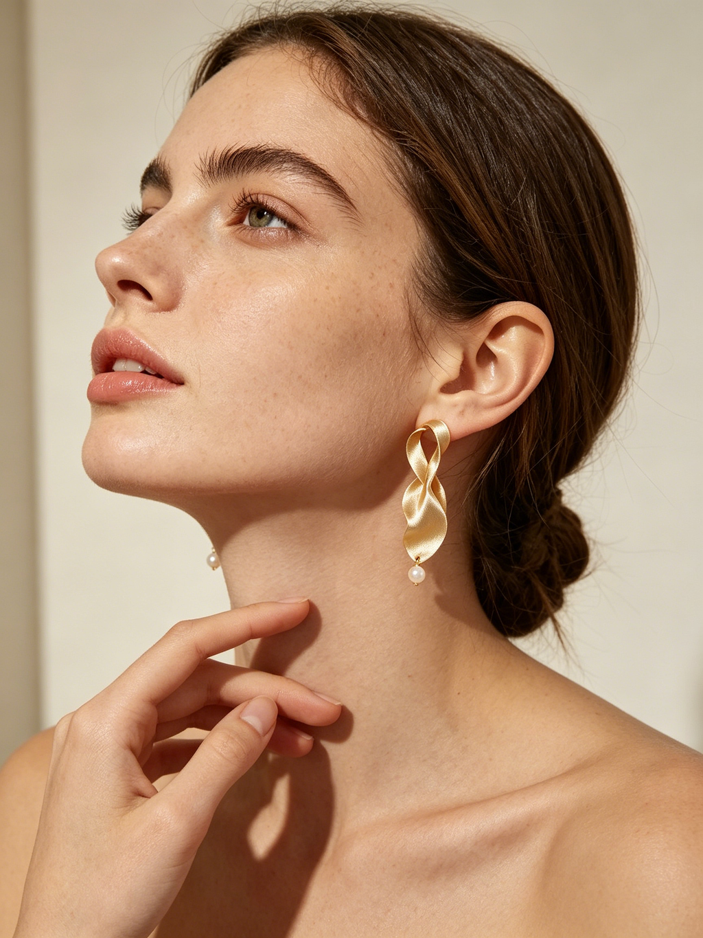 Twisted Ribbon Drop Pearl Earrings