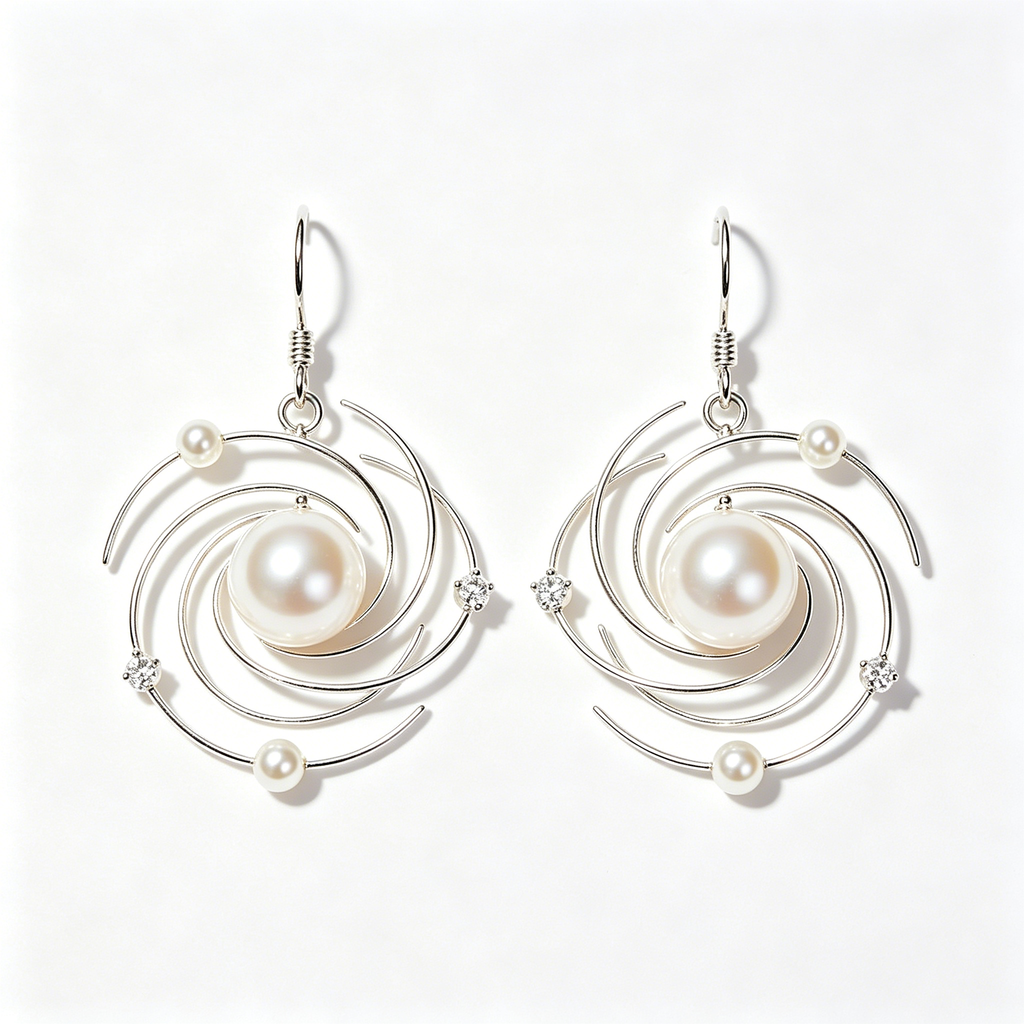Spiral Swirl Wire Pearl Dangle Earrings
