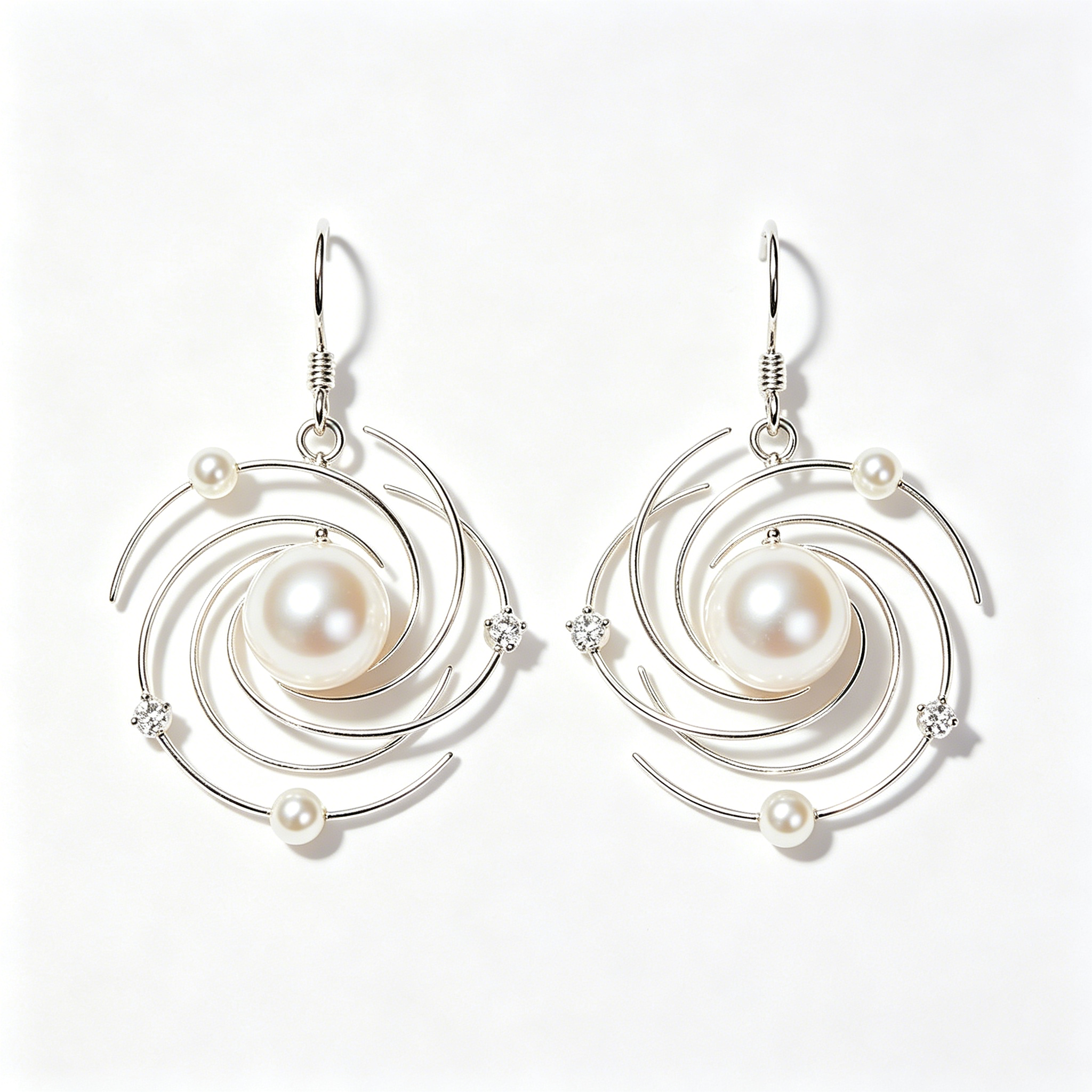 Spiral Swirl Wire Pearl Dangle Earrings