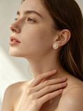 Round Button Resin Pearl Stud Earrings