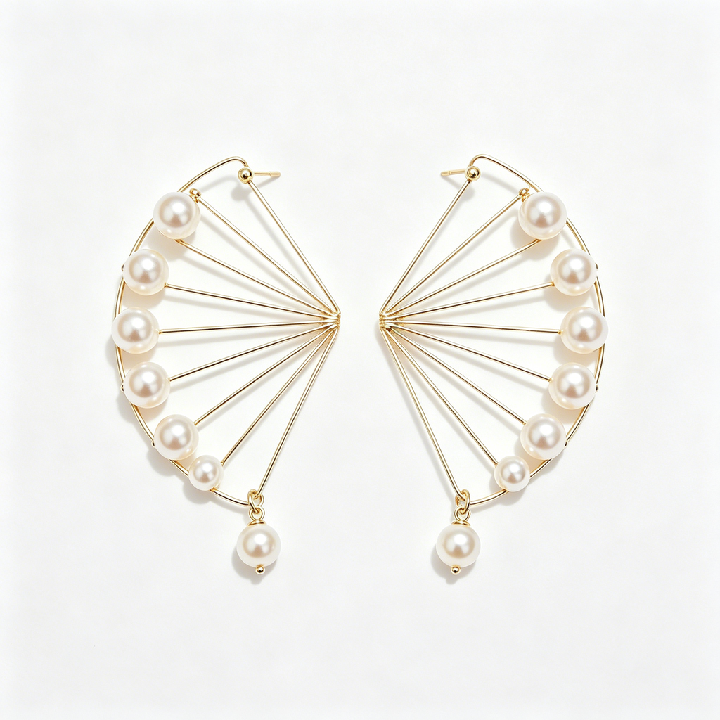 Fan Shape Wire Pearl Cuff Earrings