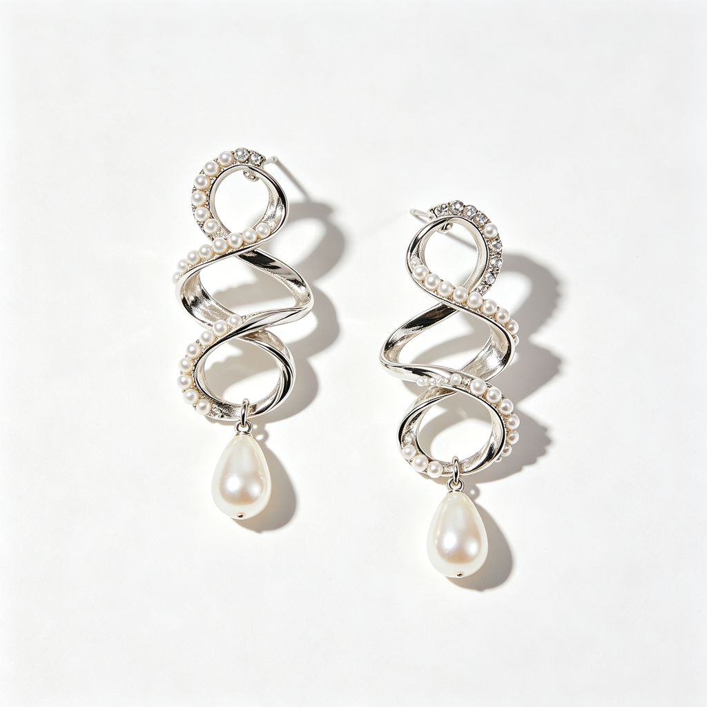 Twisted Infinity Pearl Crystal Drop Earrings