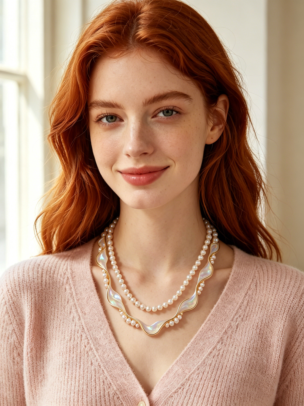 Wavy Mother of Pearl Double Layer Necklace