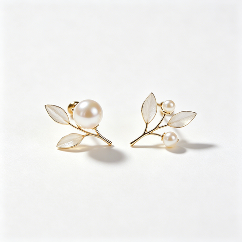 Asymmetrical Leaf Branch Pearl Stud Earrings