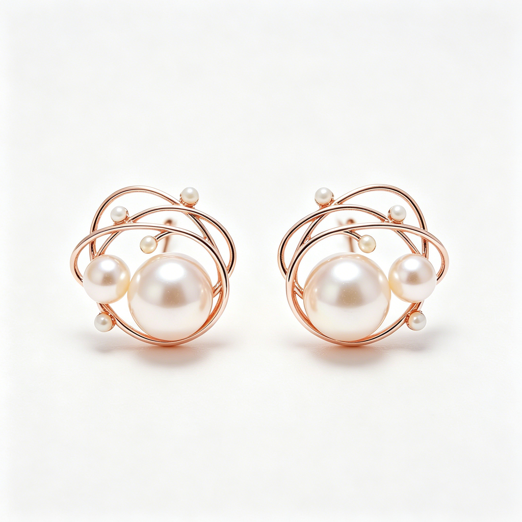 Irregular Twisted Wire Multi Pearl Stud Earrings