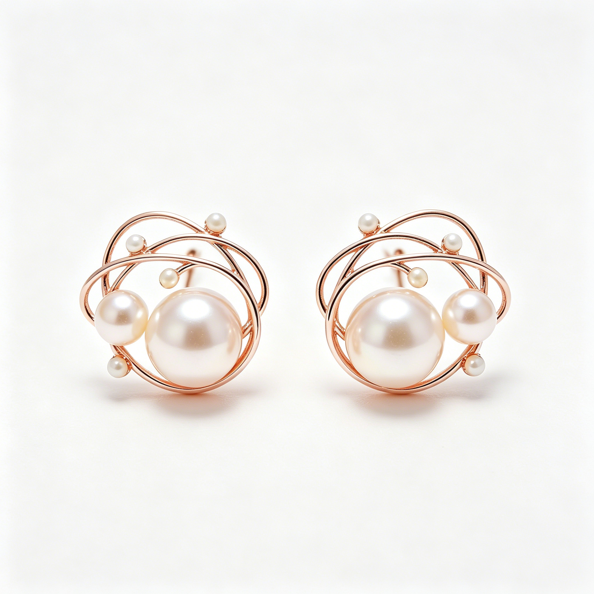 Irregular Twisted Wire Multi Pearl Stud Earrings