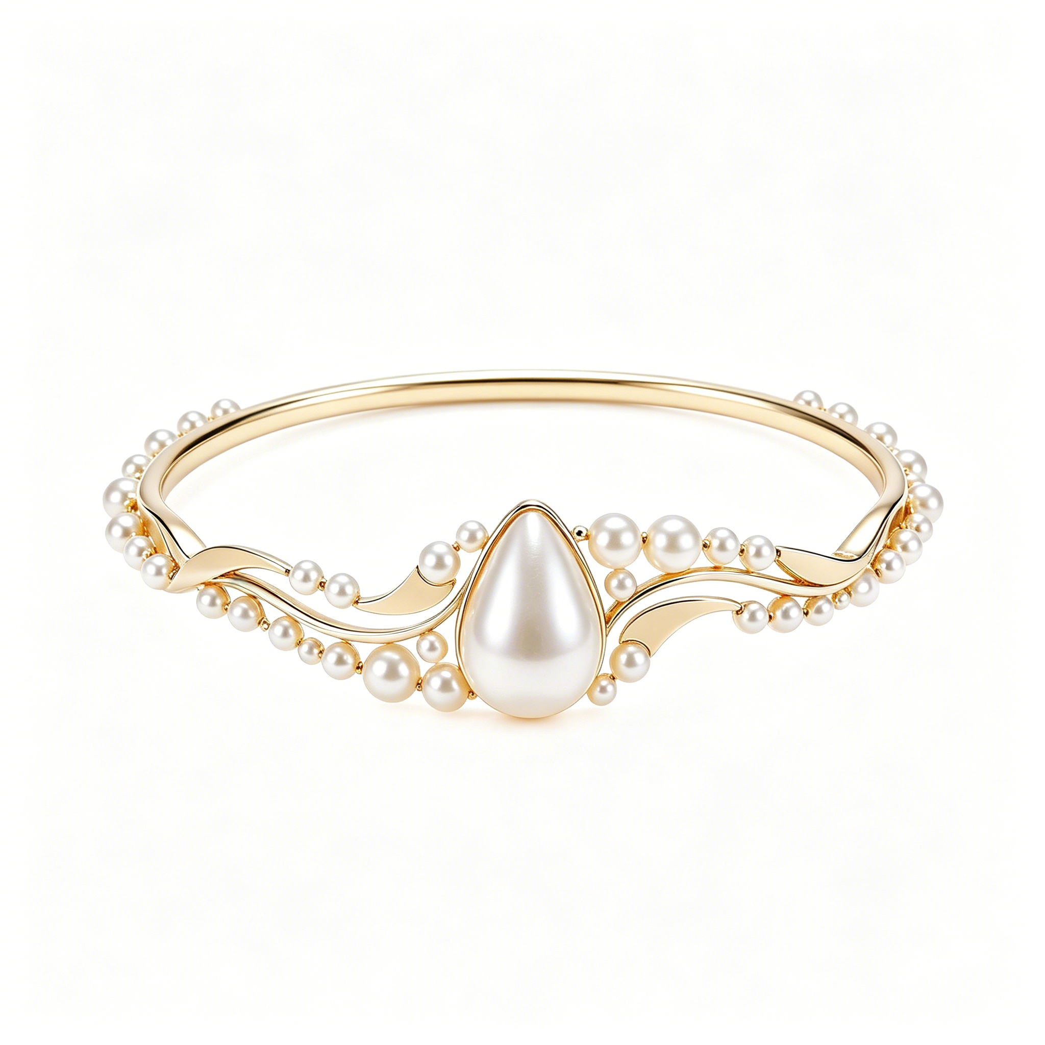 Vintage Teardrop Pearl Gold Bangle
