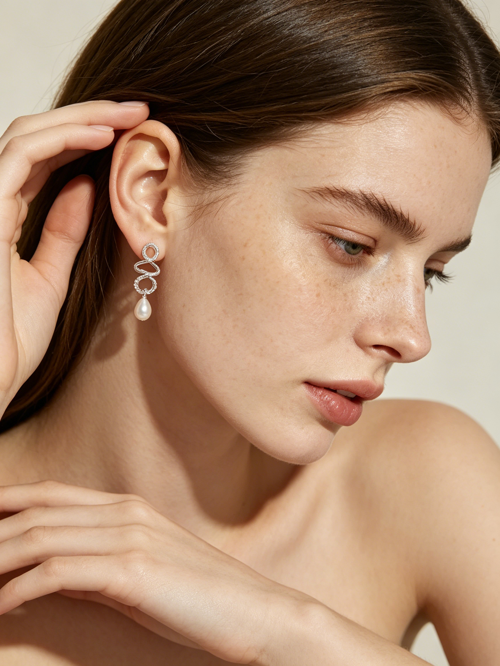 Twisted Infinity Pearl Crystal Drop Earrings