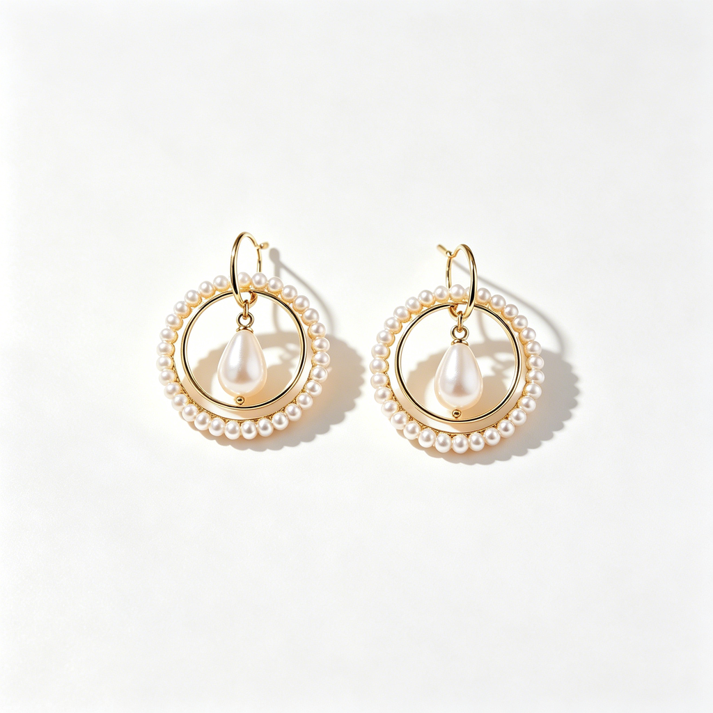 Beaded Circle Teardrop Pearl Hoop Earrings
