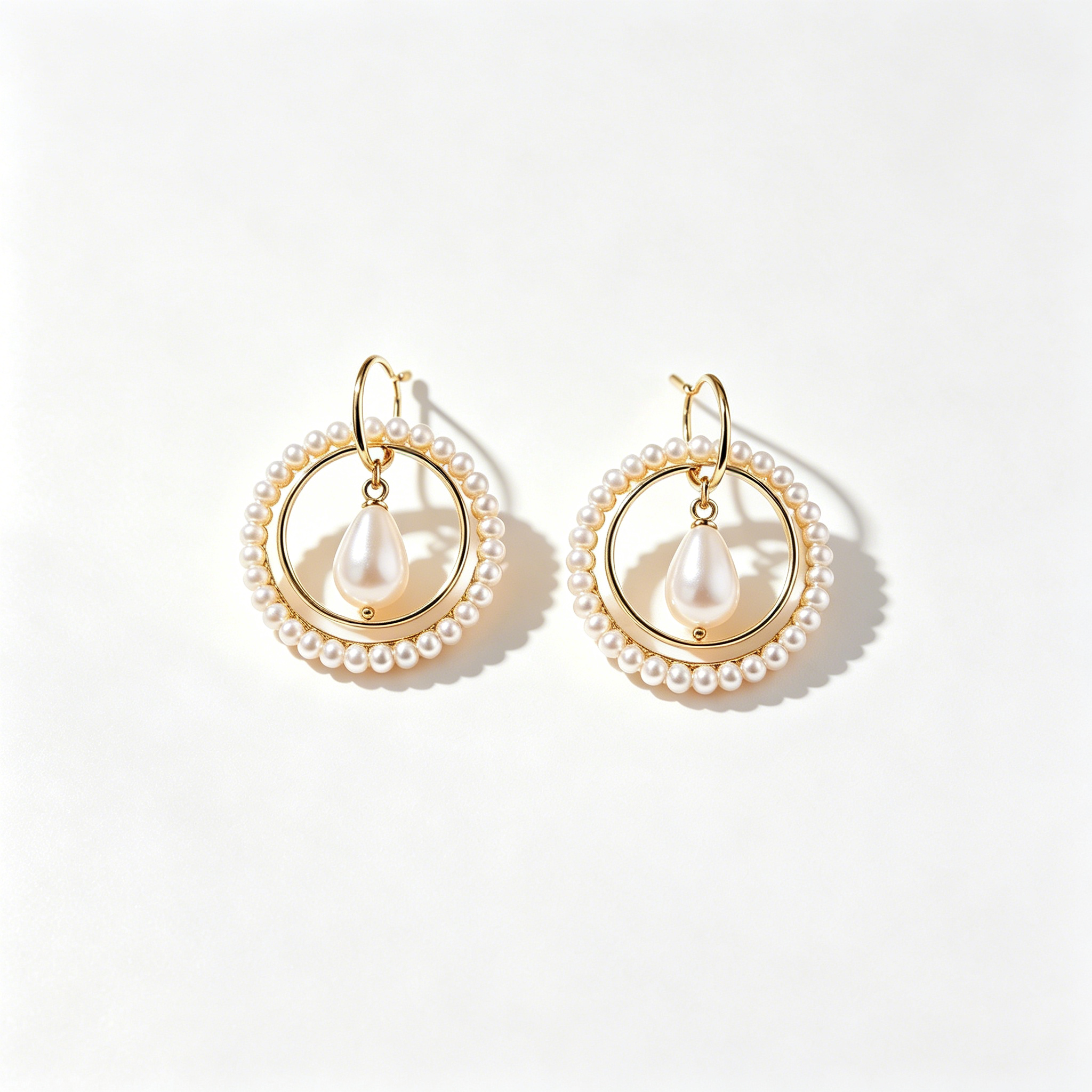 Beaded Circle Teardrop Pearl Hoop Earrings