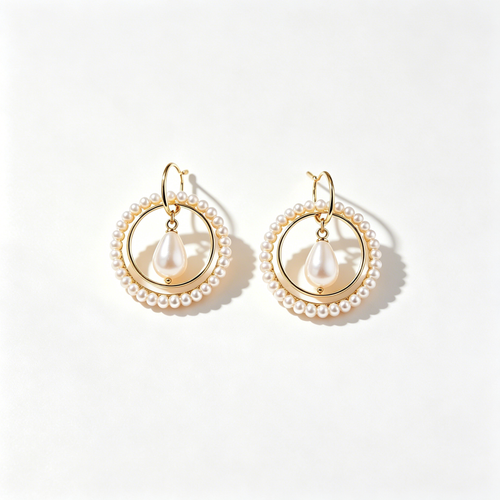 Beaded Circle Teardrop Pearl Hoop Earrings