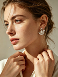 Wave Enamel Pearl Silver Earrings
