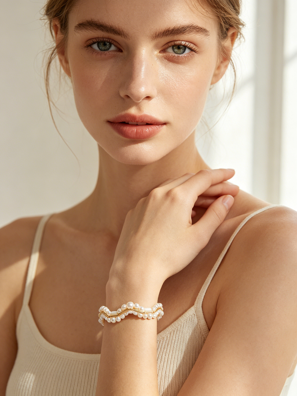 Braided Multi Pearl Strand Bracelet