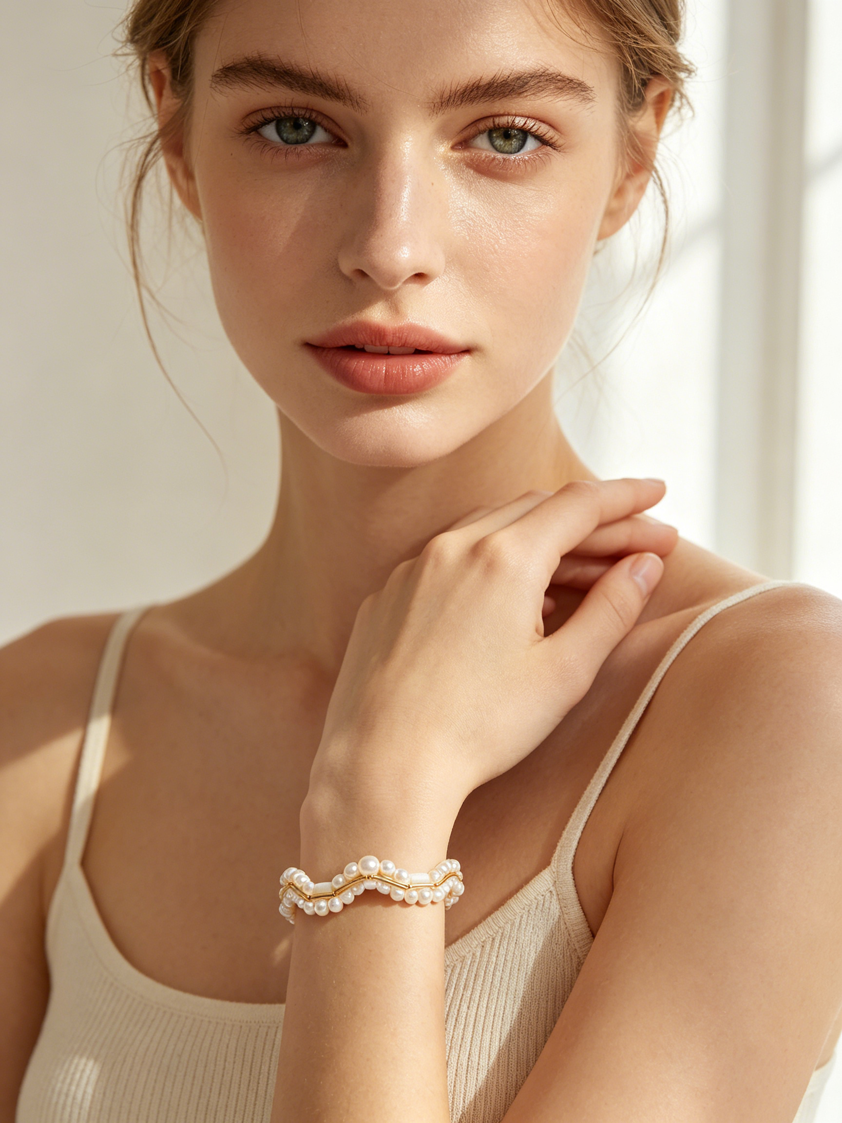 Braided Multi Pearl Strand Bracelet