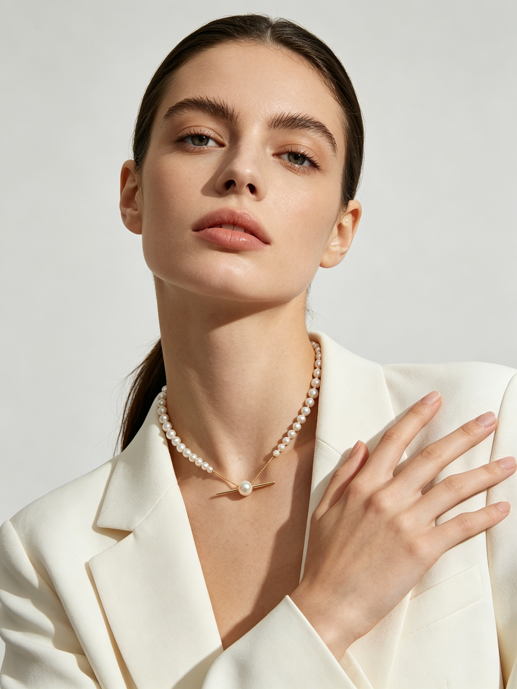 T Bar Pearl Strand Choker Necklace