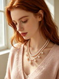 Double Strand Dangling Pearl Drop Necklace