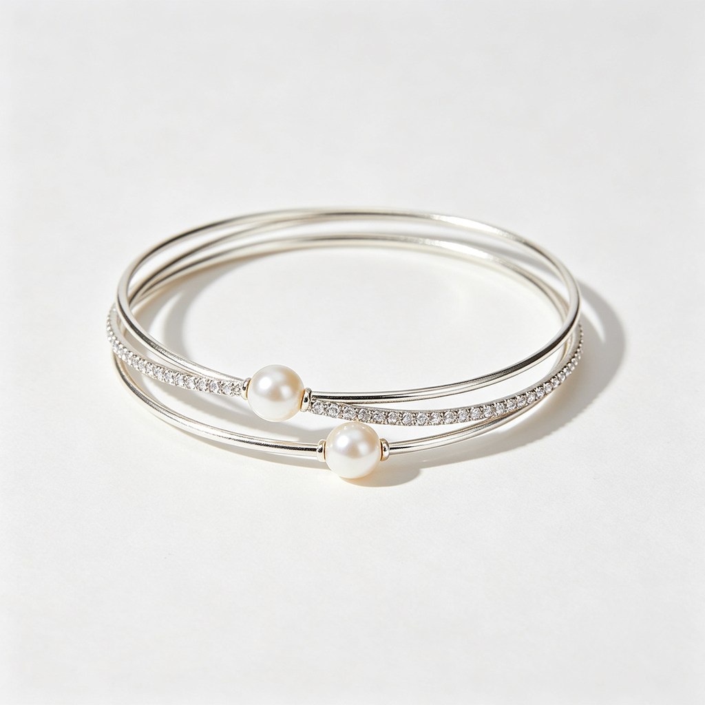 Triple Layer Pearl Rhinestone Bangle