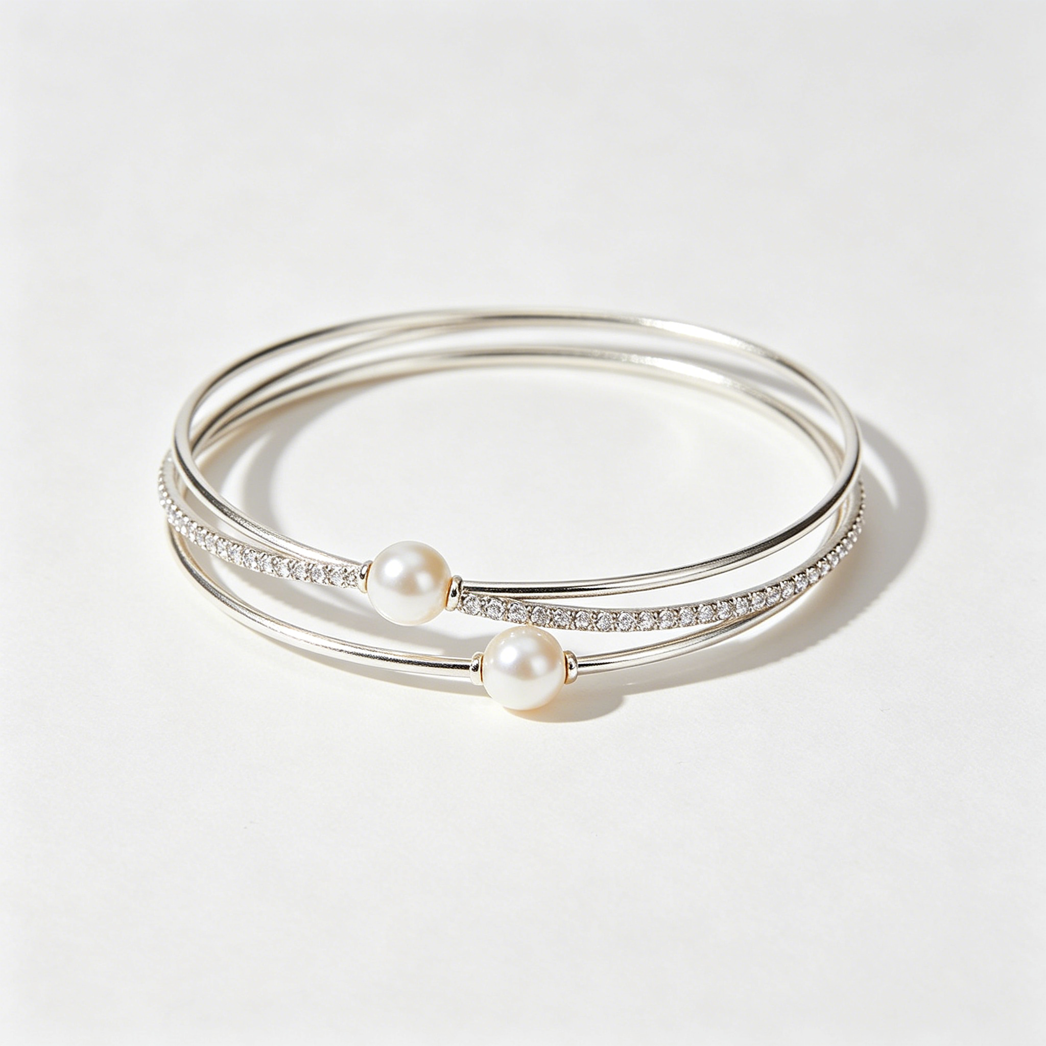 Triple Layer Pearl Rhinestone Bangle