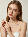 Silver Branch Leaf Floral Pearl Necklace